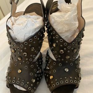 Prada studded leather heel sandals